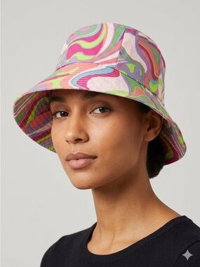 Vintage 90s Swirly Psychedelic Print Brimmed Sun Bucket Hat - VERY Pucci Print!